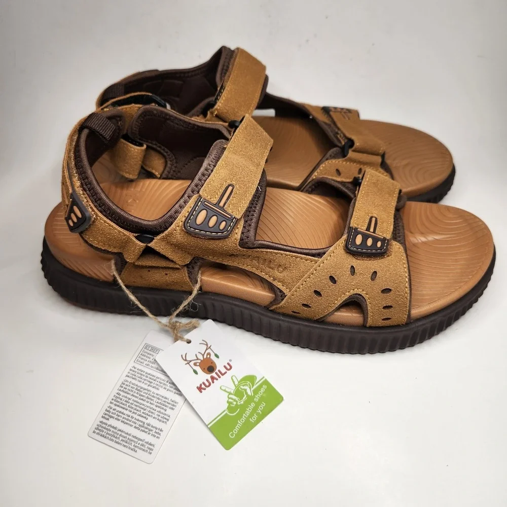 KuaiLu Orthopedic Hiking Sandals Mens 13 Suede Arch Support Walking Recovery